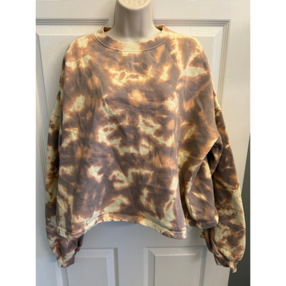 PrettyLittleThing tie-dye oversized sweatshirt brown and yellow size 6